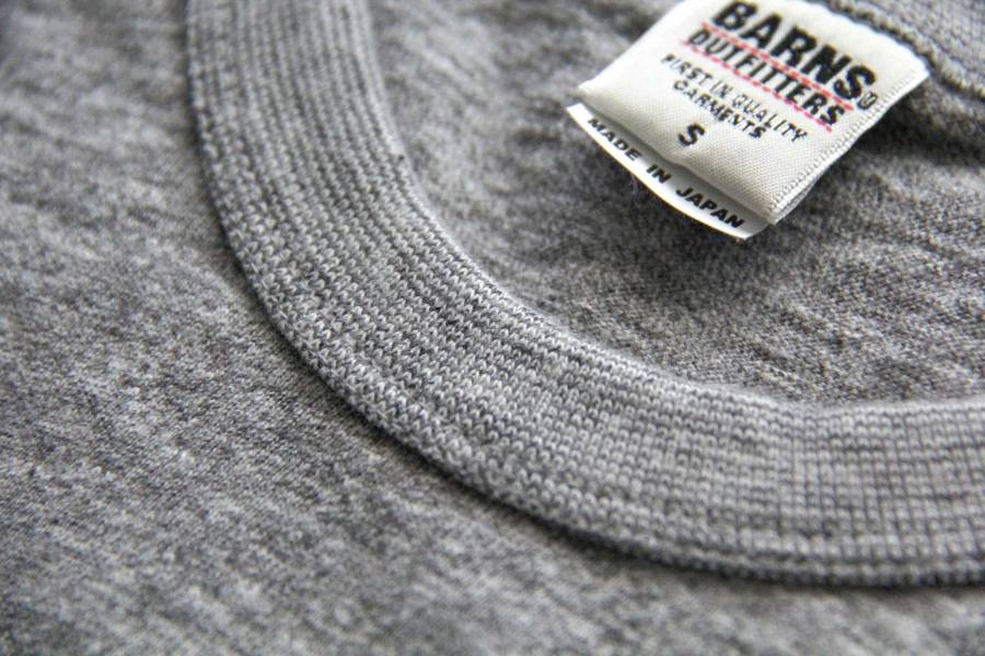 Barns Outfitters - Tsuri-Ami Pocket Crew Neck Tee/Gray Barns Outfitters,美式復古休閒品牌,經典Tsuri-Ami Tee,Made in Japan,圓筒衣身結構,和歌山古董吊編機織造