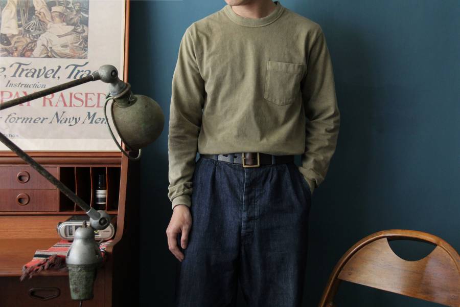 SURE'S LONG SLEEVE T-SHIRT (OCHER) XX DEVELOPMENT,日本製,名古屋獨立服裝廠,
Pigment Dye 染色,薄長袖,秋冬穿搭