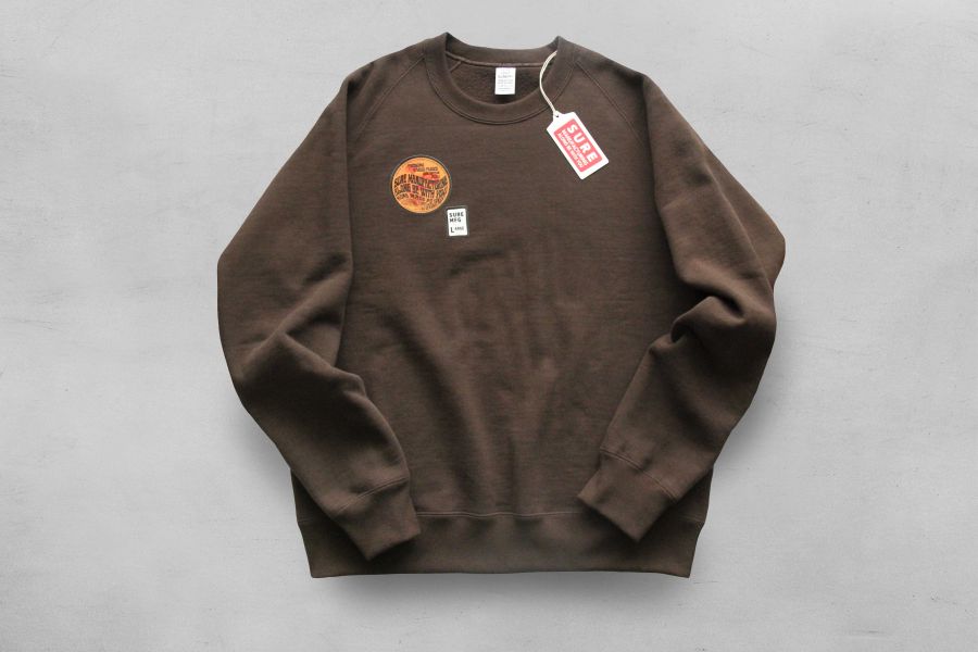 SURE'S CREW NECK "AWESOME" SWEATSHIRT (Brown) 衛衣,大學T,XX DEVELOPMENT,日本製,名古屋獨立服裝廠,Pigment Dye