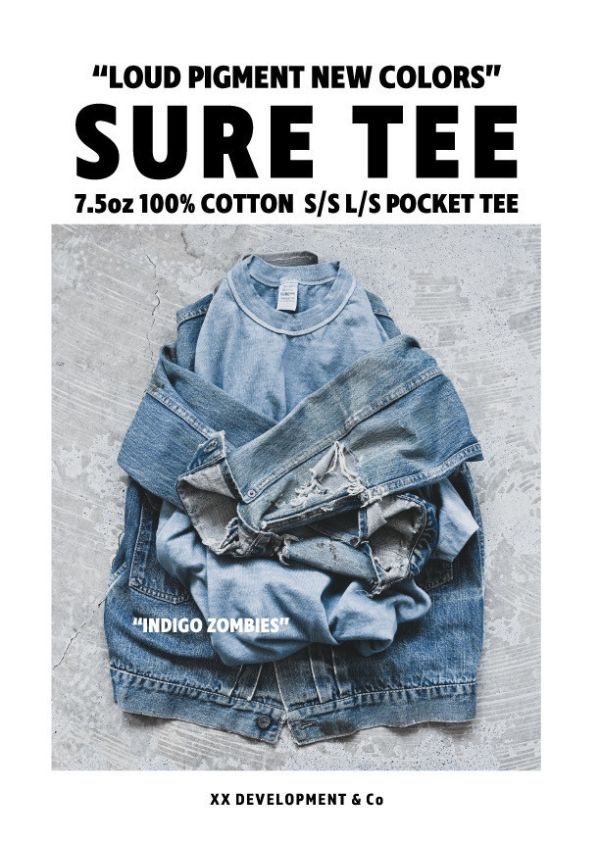 SURE'S POCKET TEE (Indigo Zombies) 日本 XX DEVELOPMENT, 台南 文創,台南 天氣,台南 美食,台南 甜,SURE MEG,男 短t 厚,圓筒 白t ,