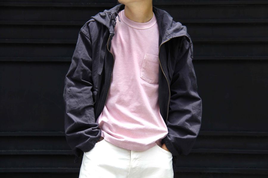 SURE'S POCKET TEE/Lilac 日本製,名古屋獨立服裝廠,白t,圓筒衣身,不易變形短t,丹寧,Pigment Dye染,