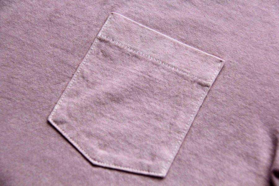 SURE'S POCKET TEE/Lilac 日本製,名古屋獨立服裝廠,白t,圓筒衣身,不易變形短t,丹寧,Pigment Dye染,