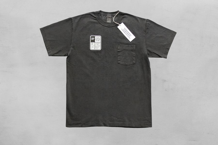 SURE'S POCKET TEE (Black) 日本製,名古屋,獨立服裝廠,白t,圓筒衣身,不易變形短t,丹寧,Pigment Dye染,