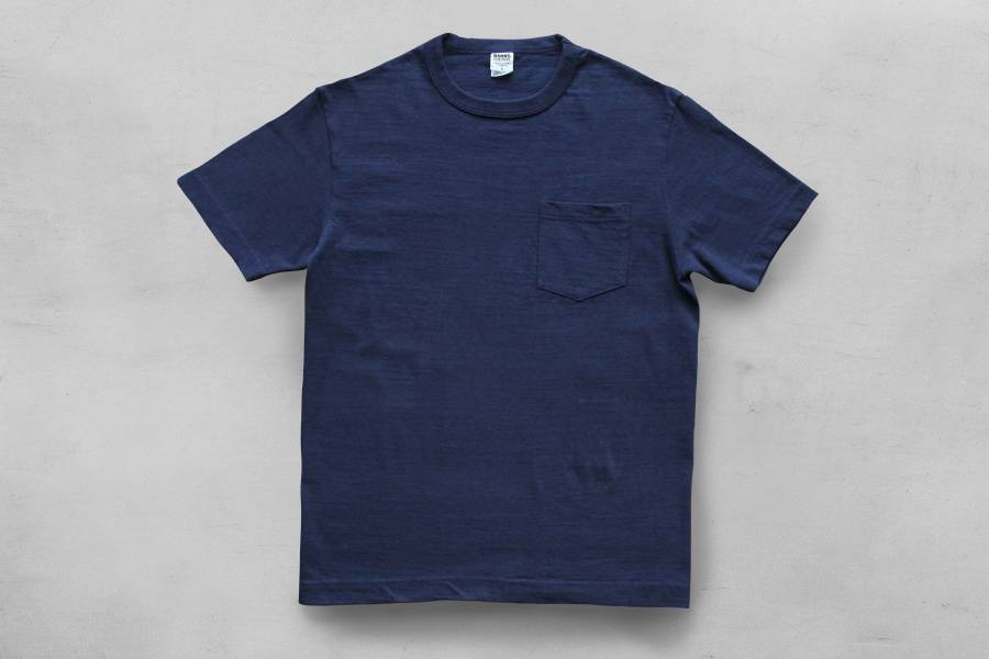 Barns–Tsuri-Ami Pocket Crew Neck Tee/Navy Barns Outfitters,美式復古休閒之專門品牌,經典Tsuri-Ami Tee,Made in Japan,圓筒衣身結構,和歌山古董吊編機織造