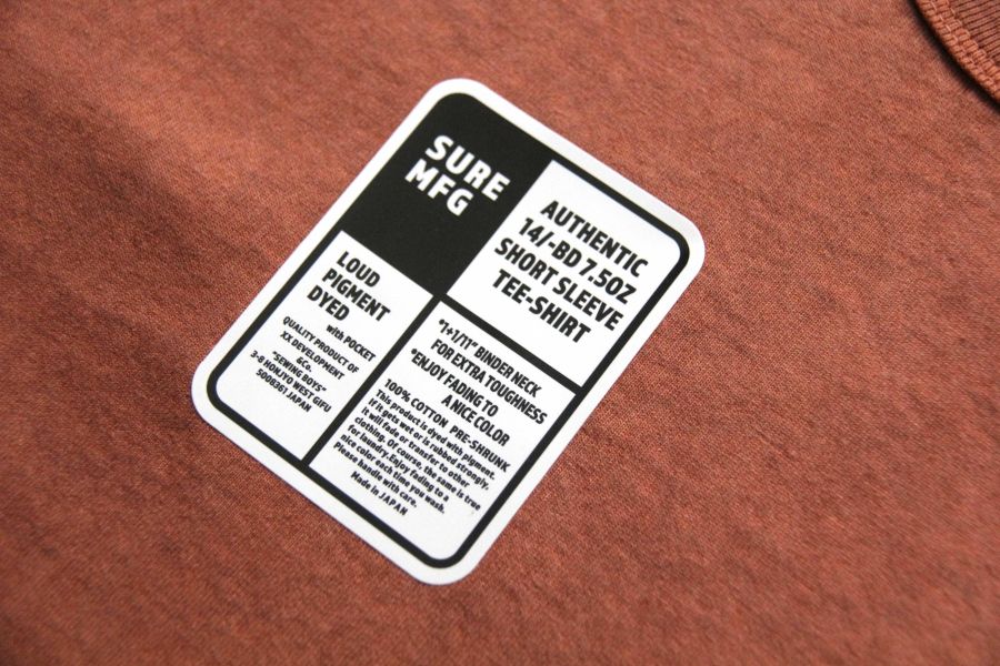 SURE'S POCKET TEE/UMBER 日本製,名古屋獨立服裝廠,白t,圓筒衣身,不易變形短t,丹寧,Pigment Dye染,