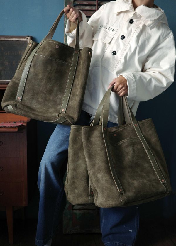 S.F.K. Type R Tote Bag in Suede Leather/Vintage green 麂皮托特包,大容量 真皮 TOTE BAG,