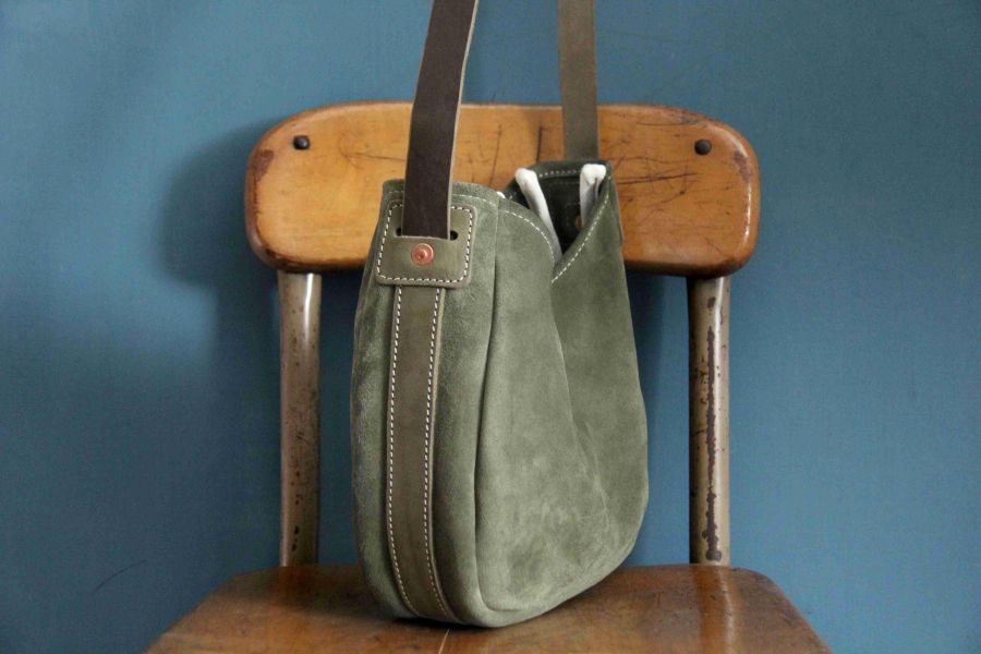 S.F.K. String Moon Bag/Mini Moss green 男 真皮包,半月包 SFK,茶芯皮革,義大利 植鞣 麂皮,男 肩背包 推薦,