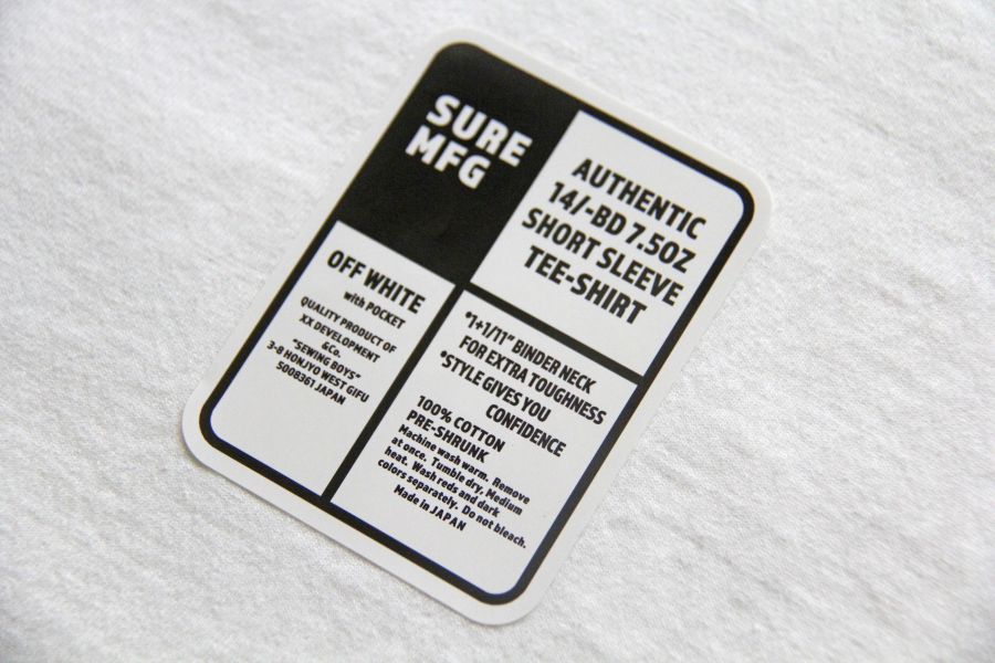 SURE'S POCKET TEE  (Off White) SURE MAG,白t,日本製,名古屋,圓筒衣身,不易變形短t,丹寧,Pigment Dye染,