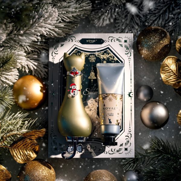 NOVAE+ 聖誕貓咪禮盒 雪映香檳淡香精50ml+同香味護手霜50ml 
