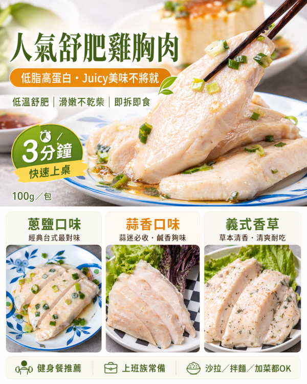 人氣舒肥雞胸肉- 義式香草 /蔥鹽 /蒜味 