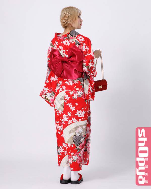 獨家現貨紅色印花日本和服 長和服/浴衣 日本和服 長和服浴衣 花火節 附固定蝴蝶結 日式 和服 筱雅衣舖