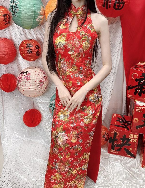 高端訂製削肩紅色長旗袍禮服 獨家高端訂製削肩接待紅色長旗袍禮服 尾牙表演禮生長旗袍 婚禮旗袍 筱雅衣舖【BT1233】