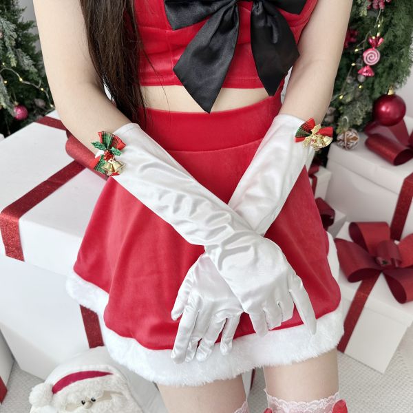 聖誕蝴蝶結15寸缎面手套 聖誕蝴蝶結15寸缎面手 造型手套 長手套 禮服手套 接待手套筱雅衣舖【A39】