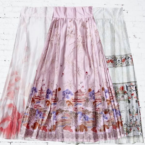 印花馬面裙大尺碼馬面裙淺色 馬面裙緞布印花大尺碼旗袍古裝服裝 Cosplay 筱雅衣舖【BA812】 馬面裙 漢服 古裝