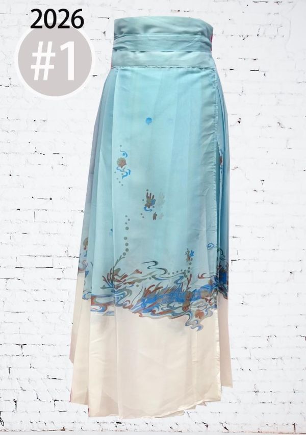 印花馬面裙大尺碼馬面裙淺色 馬面裙緞布印花大尺碼旗袍古裝服裝 Cosplay 筱雅衣舖【BA812】 馬面裙 漢服 古裝