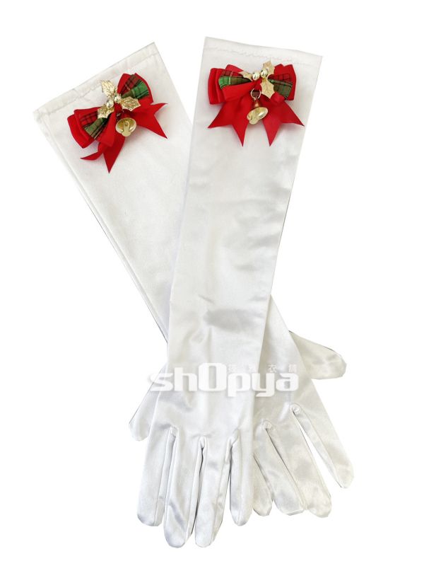 聖誕蝴蝶結15寸缎面手套 聖誕蝴蝶結15寸缎面手 造型手套 長手套 禮服手套 接待手套筱雅衣舖【A39】