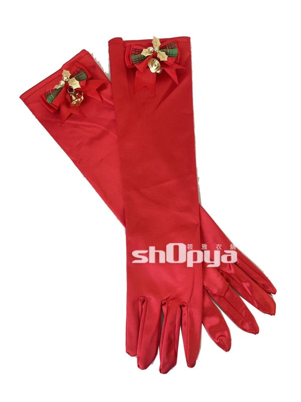聖誕蝴蝶結15寸缎面手套 聖誕蝴蝶結15寸缎面手 造型手套 長手套 禮服手套 接待手套筱雅衣舖【A39】
