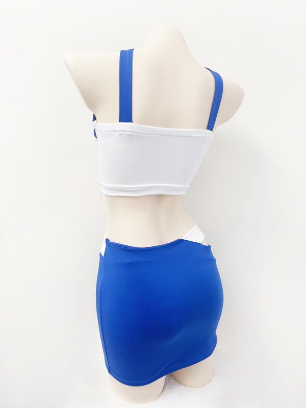 彈力緊身包臀藍白拼接兩件式中空賽車服 彈力緊身包臀藍白拼接兩件式中空賽車服賽車服裝 車模服 展場服裝 筱雅衣舖【BT88】