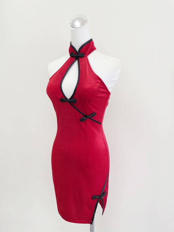 奢華貴氣削肩絨布高衩短旗袍禮服 奢華貴氣削肩絨布高衩短旗袍禮服 尾牙表演大尺碼 敬酒旗袍 BT1248-1短【筱雅衣舖】 桃園旗袍 紅色旗袍 新年旗袍