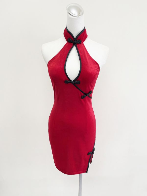 奢華貴氣削肩絨布高衩短旗袍禮服 奢華貴氣削肩絨布高衩短旗袍禮服 尾牙表演大尺碼 敬酒旗袍 BT1248-1短【筱雅衣舖】 桃園旗袍 紅色旗袍 新年旗袍