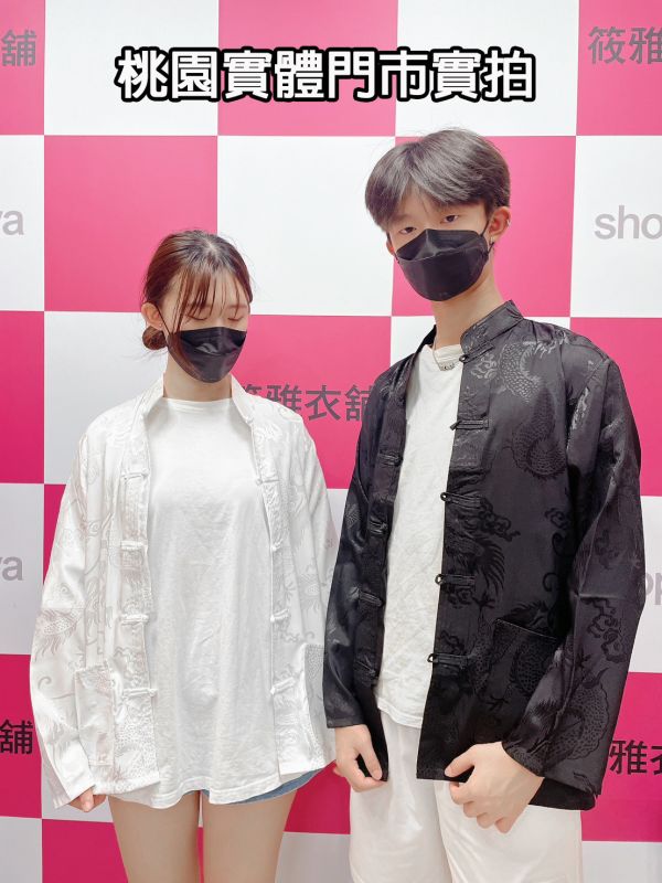 男中國風唐裝金色刺繡雙龍外套龍年服裝 男中國風唐裝 功夫裝 金色刺繡雙龍外套 上衣罩衫 漢服中國風服飾 筱雅衣舖龍年服裝 龍年唐裝