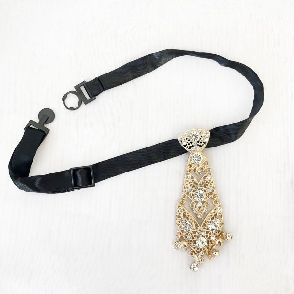 時尚金屬鑽飾小領帶 時尚金屬鑽飾小領帶 寶石領帶 金色領帶銀色領帶A201-1