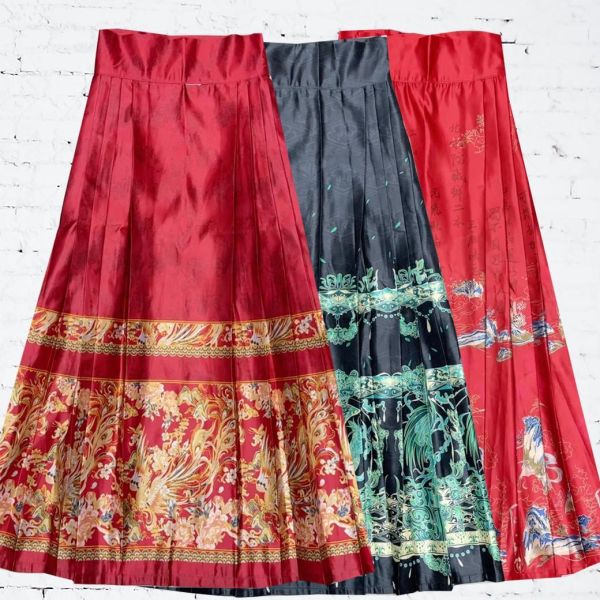 緞面印花馬面裙大尺碼馬面裙深色 馬面裙緞布印花大尺碼旗袍古裝服裝 Cosplay 筱雅衣舖【BA812】 馬面裙 漢服 古裝