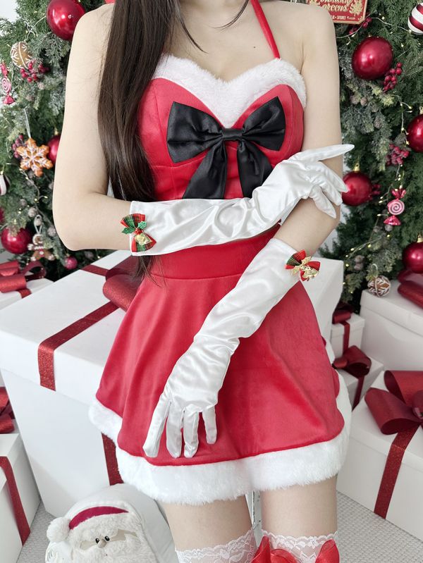 聖誕蝴蝶結15寸缎面手套 聖誕蝴蝶結15寸缎面手 造型手套 長手套 禮服手套 接待手套筱雅衣舖【A39】