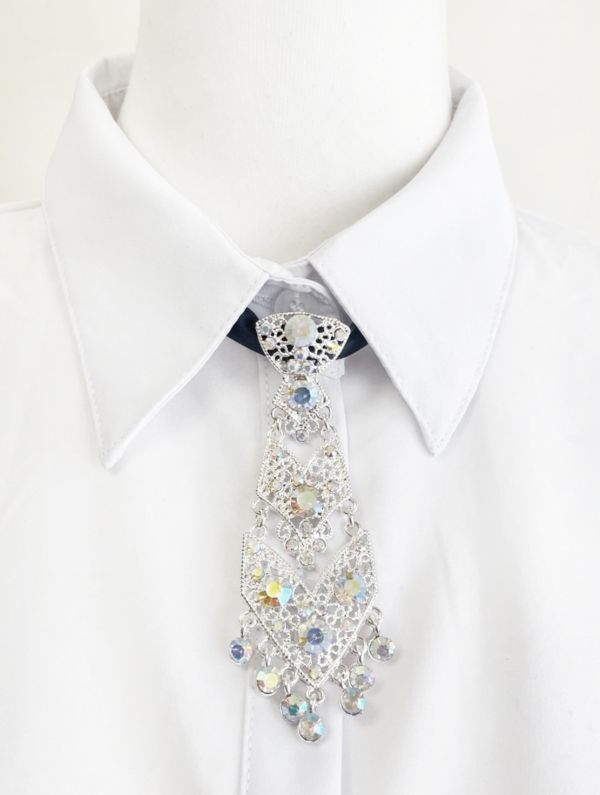 時尚金屬鑽飾小領帶 時尚金屬鑽飾小領帶 寶石領帶 金色領帶銀色領帶A201-1