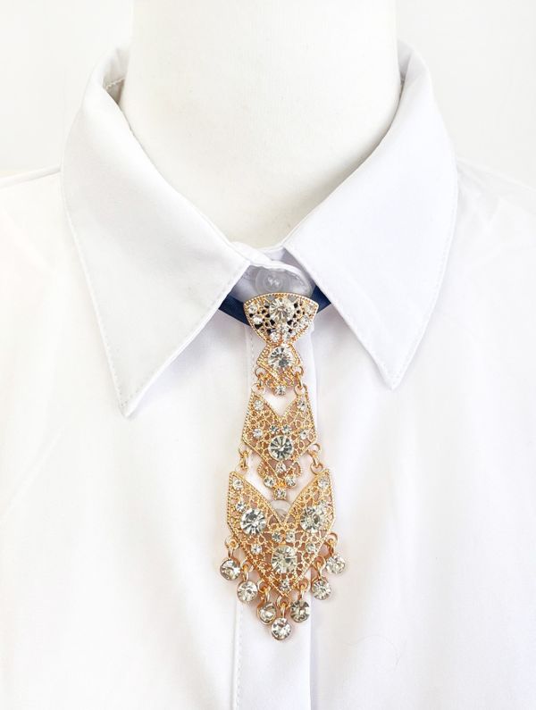 時尚金屬鑽飾小領帶 時尚金屬鑽飾小領帶 寶石領帶 金色領帶銀色領帶A201-1