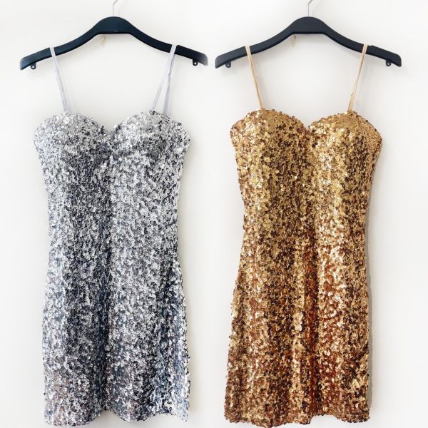 金光閃閃亮片小禮服 金光閃閃亮片小禮服 舞台表演金色銀色亮片洋裝 筱雅衣舖【BA1268】