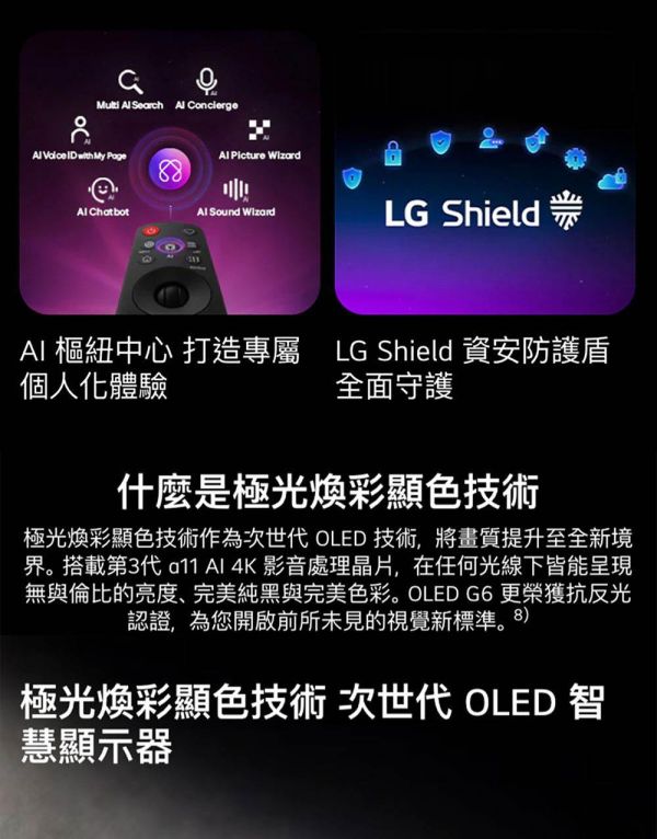 ＊錦達＊【2026新款】LG 樂金 97吋OLED 4K連網智慧顯示器 OLED97G6PTA 2026 LG電視推薦,OLED97G6PTA,新成屋電視推薦,電視舊換新
LG電視推薦,LG QNED EVO評價,4K AI智慧電視 2026,高CP值電視推薦
台中LG電視,97吋大電視推薦  ,LG 電視快速安裝 台中