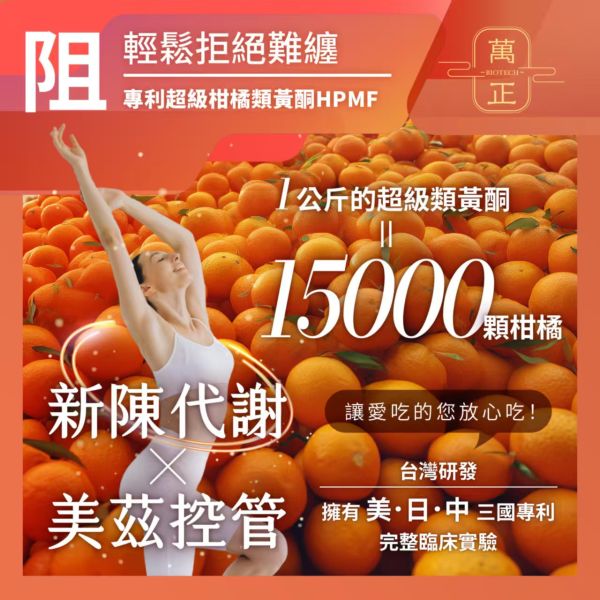 【萬正生技】低碳飲食救星 拉長放縱期 美茲專科膠囊 60入/瓶 專利HPMF™柑橘萃取 輕鬆新陳代謝 形態管理 