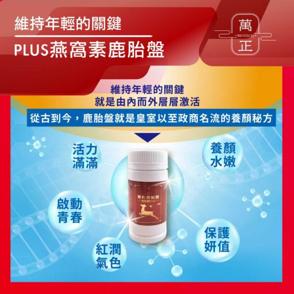 專利鹿胎盤賦活膠囊  添加燕窩酸集中打擊   讓每個愛美的您都可以用得起昂貴稀缺的鹿胎盤 