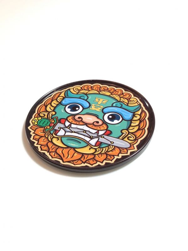 圓形磁鐵杯墊-保安劍獅 文創商品,台灣文化,懷舊商品,復古風,紀念商品,台灣味,台灣文創,杯墊,磁鐵,木子創意。