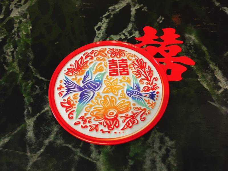 圓形磁鐵杯墊-喜鵲花 文創商品,台灣文化,懷舊商品,復古風,紀念商品,台灣味,台灣文創,杯墊,磁鐵,木子創意。