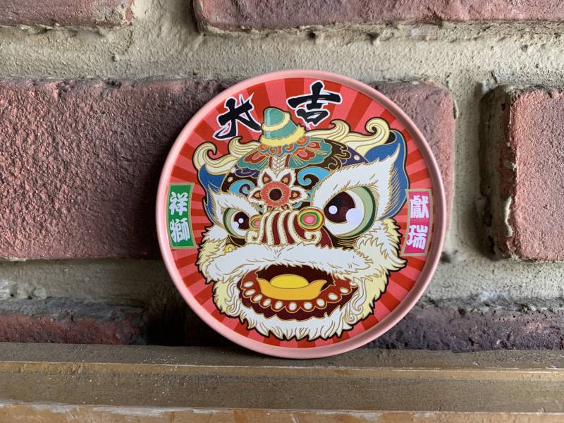 圓形磁鐵杯墊-祥獅獻瑞 文創商品,台灣文化,懷舊商品,復古風,紀念商品,台灣味,台灣文創,杯墊,磁鐵,木子創意。