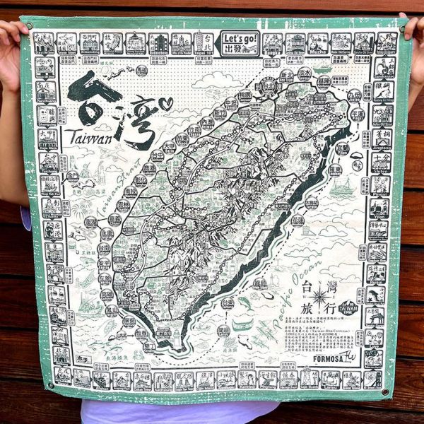 環島旅行布地圖-青 文創商品,台灣文化,懷舊商品,復古風,紀念商品,台灣味,台灣文創,旅行,地圖,復古掛布,木子創意。