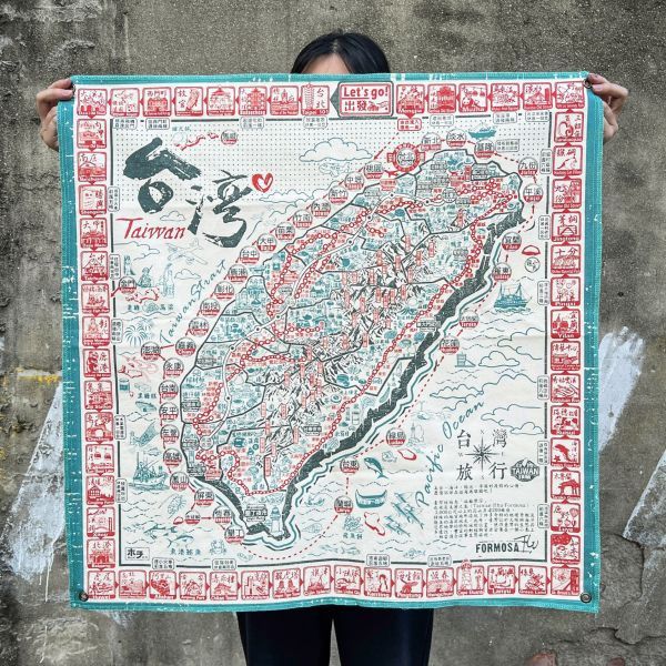 三色環島遊戲布地圖 文創商品,台灣文化,懷舊商品,復古風,紀念商品,台灣味,台灣文創,斜背包,帆布,懷舊設計。