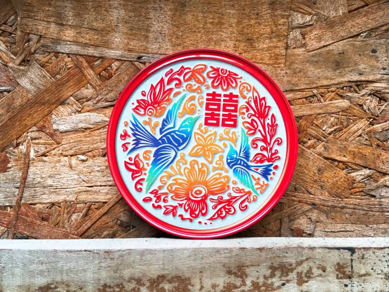圓形磁鐵杯墊-喜鵲花 文創商品,台灣文化,懷舊商品,復古風,紀念商品,台灣味,台灣文創,杯墊,磁鐵,木子創意。