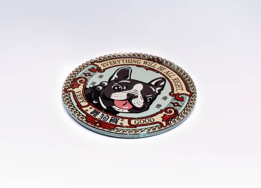 圓形磁鐵杯墊-舞狗賀 文創商品,台灣文化,懷舊商品,復古風,紀念商品,台灣味,台灣文創,杯墊,磁鐵,木子創意。