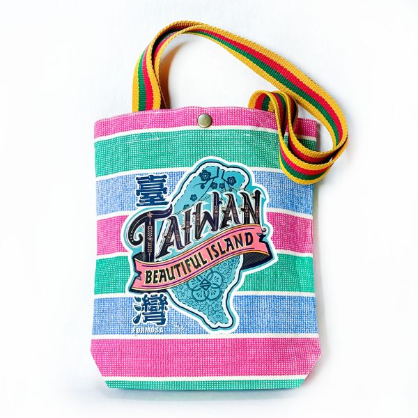 美麗寶島-嘎嘰肩揹提袋 文創商品,台灣文化,懷舊商品,復古風,紀念商品,台灣味,台灣文創,杯墊,磁鐵,懷舊設計。