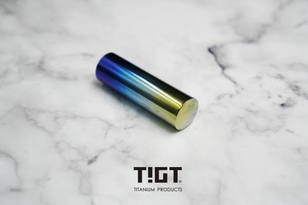 TIGT 鈦極印 - 18mm 直徑圓章 - 手工拋光版本 <藍金全色> TIGT 鈦極印 鈦金屬 鈦印章 鈦 18mm 生日禮物