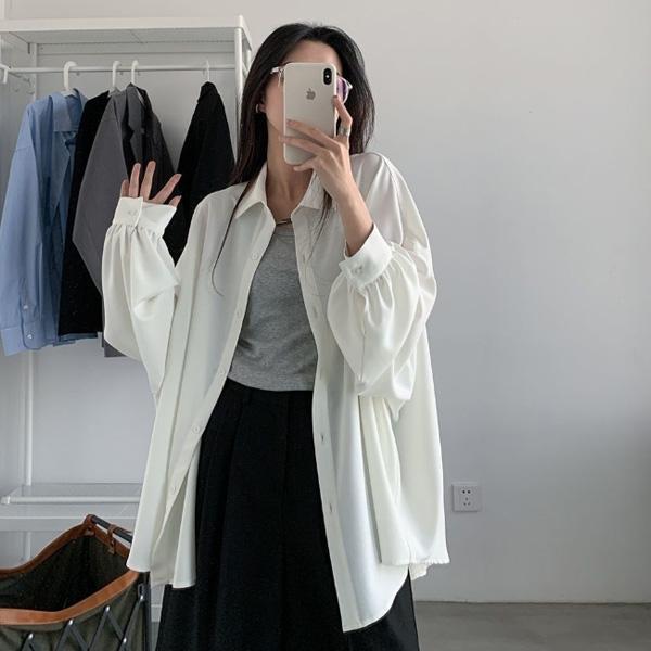 ALORA 慵懶冰絲質感長袖襯衫 