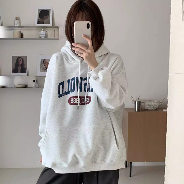 ALORA EST1989印花加絨連帽衛衣 