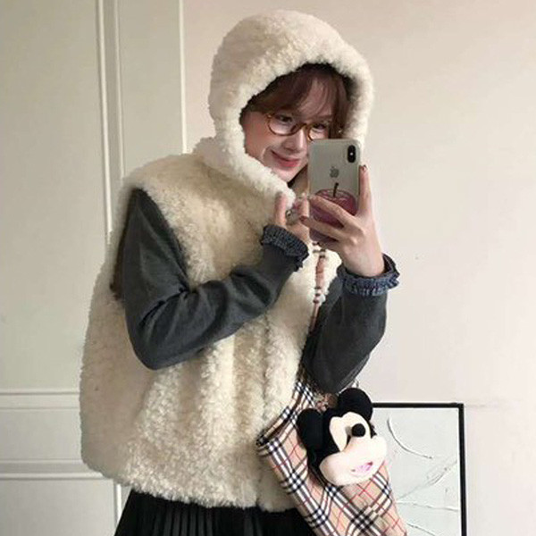 ALORA 軟軟毛絨絨質感連帽背心 