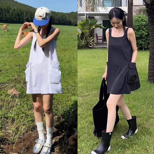 ALORA 減齡大口袋設計背心洋裝 