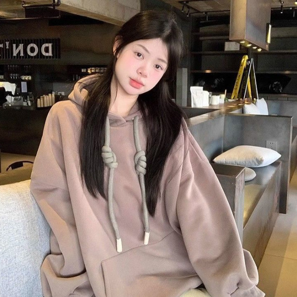 ALORA 可愛純色加絨連帽衛衣 