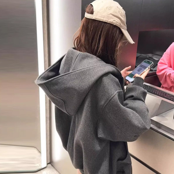 ALORA 鬆弛感深灰毛尼連帽外套 