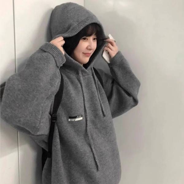 ALORA 通勤小標籤灰色連帽針織 